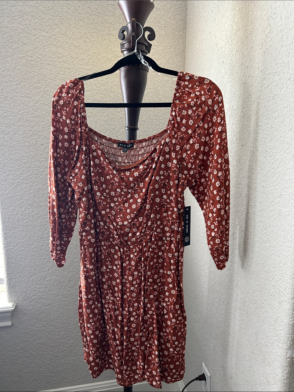 As U Wish Rust Floral Scoop-Neck Dress
